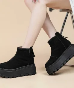 Fujin 7cm Suede Leather Snow Shoes Ankle Booties Platform Winter Boots Women Comfortable Non Slip Chelsea Boots Chunky Heel - Image 6