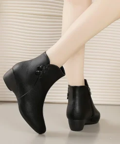 2025 New Women's Suede Ankle Boots - Chunky Heel Comfort Booties with Decorative Buttons & Soft Leather, Winter Fashion Boots - Image 4