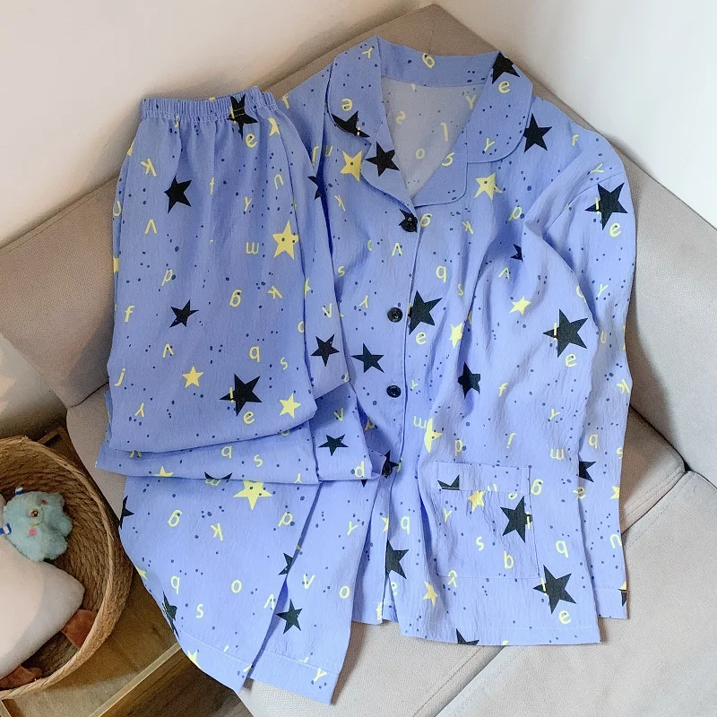 M-5XL Plus Size Star Pajamas Set Women Fall Winter Cute Sweet Loose Home Wear Lightweight Loose Pijama De Oversize Sleepwear - Image 5