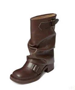 Autumn and Winter Fashion Retro Brown Western Cowboy Boots Women's Boots 2025 New Look Slim Thick and Stacked Short Boots - Image 6