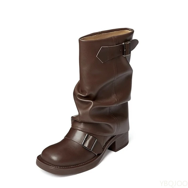Autumn and Winter Fashion Retro Brown Western Cowboy Boots Women's Boots 2025 New Look Slim Thick and Stacked Short Boots - Image 6