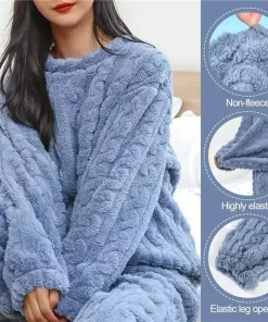 Soft Coral Velvet Jacquard Warm Pajama Set for Women Cozy Loungewear Outerwear for Winter Christmas Valentine's Day Gift - Image 5