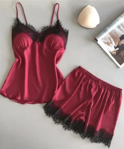 Women Pajama Suit Fashion V-Neck Lace Sexy Lingerie Pyjamas Sleep Shorts Set Sleepwear New