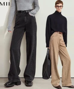 AMII 2025 women jeans Autumn fashion denim vintage casual office lady pantalones loose wide leg pants woman clothing 12443249