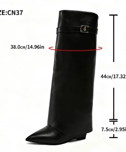 Black Pu Leather Knee High Boots Women Sexy Pointed Toe Straight Leg Boots Woman Punk Style Wedge High Heels Long Botas Mujer - Image 4