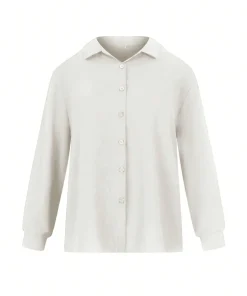 Plus Size 2025 Spring and Summer New Women's POLO Collar Pleated Casual Single Row Button Shirt Blouse Solid Color - Image 3