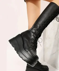 DoraTasia Black Gothic Fashion Round Toe Side Zipper Lace Up Women's Mid Calf Boots New INS Christmas Street Party Shoes Woman - Image 3
