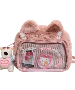 Cross-border cute cat plush pain bag double shoulder messenger bag student party soft cute cat small food allowance suede pain b - Image 3