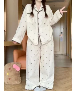 Plus Size Pajamas 2 Pieces Set Y2K Striped Strawberry Print Casual Korean Sweet Soft Women's Pajamas Autumn Winter New Homewear - Image 3