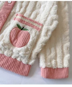 Thickened Warm Pink Peach Coral Velvet Pajamas 2PCS Set Winter Ladies Cardigan Nightwear Homewear Sweet Sleepwear Loungewear - Image 3