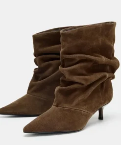 Suede Winter Women High Boots Pointed-Toe Pleated Short Boots Female Brown Retro Elegant Designer Ankle Boots Bottes Femmes - Image 4