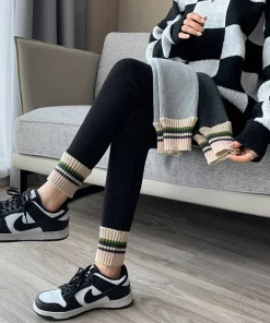 Ribbed Leggings Women High Waist Slim Thermal Wear Leggings Season Wool Pants for Fall Winter Fashion Striped Warm Pants - Image 3