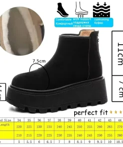 Alternative view of Fujin 7cm Suede Leather Snow Shoes Ankle Booties Platform Winter Boots Women Comfortable Non Slip Chelsea Boots Chunky Heel