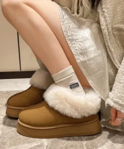 Faux Fur Winter Boots for Women Non Slip Plush Snow Boots Woman Thick Bottom Warm Cotton Shoes Platform Botas Mujer