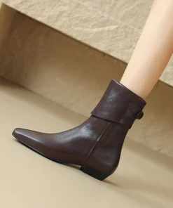 2025 New Women's Mid-Calf Boots Low Heel Soft Leather Lined Ankle Boot Versatile Comfortable Warm Winter Shoes - Image 3