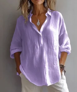 VEITCHE Spring Summer Fashion Women Shirt Turn-Down Collar Lace Up Loose Blouses Female Casual Trendy Solid color Loose Top - Image 4