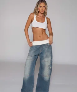 American-style vintage distressed high-waisted denim women's long pants for the 2025 autumn season - Image 5