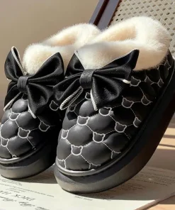 Platform Ankle Boots Female Bowknot Designer Winter Snow Booties Indoor Fluffy Slippers Women House Flats Fashion Footwear Warm - Image 5