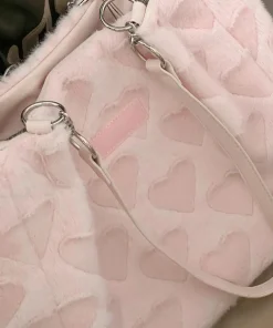 Sweet Love Heart Purse Women's Furry Tote Bags Winter Fashion Ladies Faux Fur Handbags Elegant Female Soft Plush Shoulder Bag - Image 5