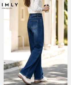 Alternative view of VIMLY Blue Denim Woman Pants Autumn Vintage 2025 New Straight Pockets Wide Leg Female Jeans Casual Button Trousers Ladies 75180