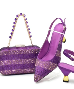 Alternative view of Luxury Italian Shoes and Bag Set for Women Elegant Shoes Woman Heel Nigeria Party Shoes and Bags for Women Rhinestone Pumps
