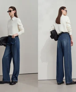 AMII Jeans Pants Women 2025 Autumn New Retro Denim Blue Trousers For Woman Loose Wide-leg Versatile Trousers Ladies 12553029 - Image 3