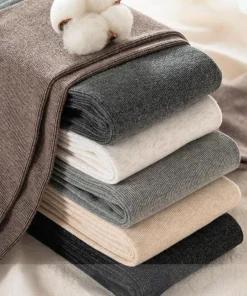Winter Warm Leggings Women Vertical Stripes Casual Pants Thickened Plush Cotton High Elasticity Solid High Waist Winter Pants