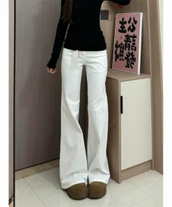 Alternative view of White Micro Flared Women's Jeans 2025 Fall Winter High Waist Slimming Long Trousers