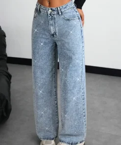 American-style high street retro full-diamond wide-leg jeans for women new 2025 autumn style versatile and slimming great for a - Image 5