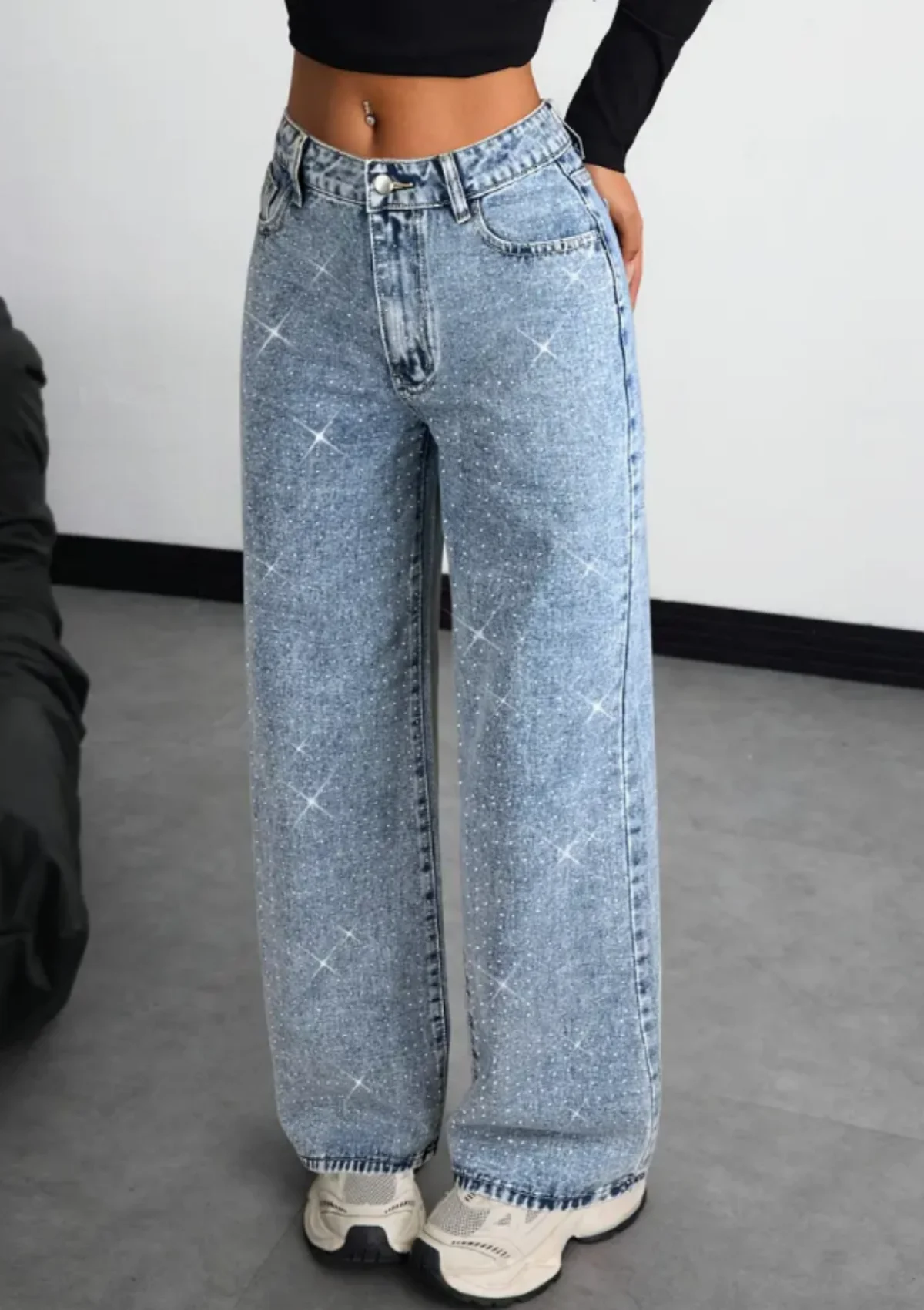 American-style high street retro full-diamond wide-leg jeans for women new 2025 autumn style versatile and slimming great for a - Image 5