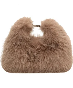 Faux Fur Shoulder Bag for Women Top Handle Clutch Bag Adjustable Strap Fluffy Crossbody Bag Lady Furry Handbag Party Purse - Image 6