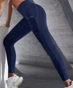 New High Waist Women's Leggings Stretch Yoga Pants Tights With Pockets Push Up Fitness Running Sportswear Solid Color Pants - Image 4