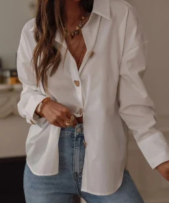 Ladies fashion solid color button-down shirt - Image 3