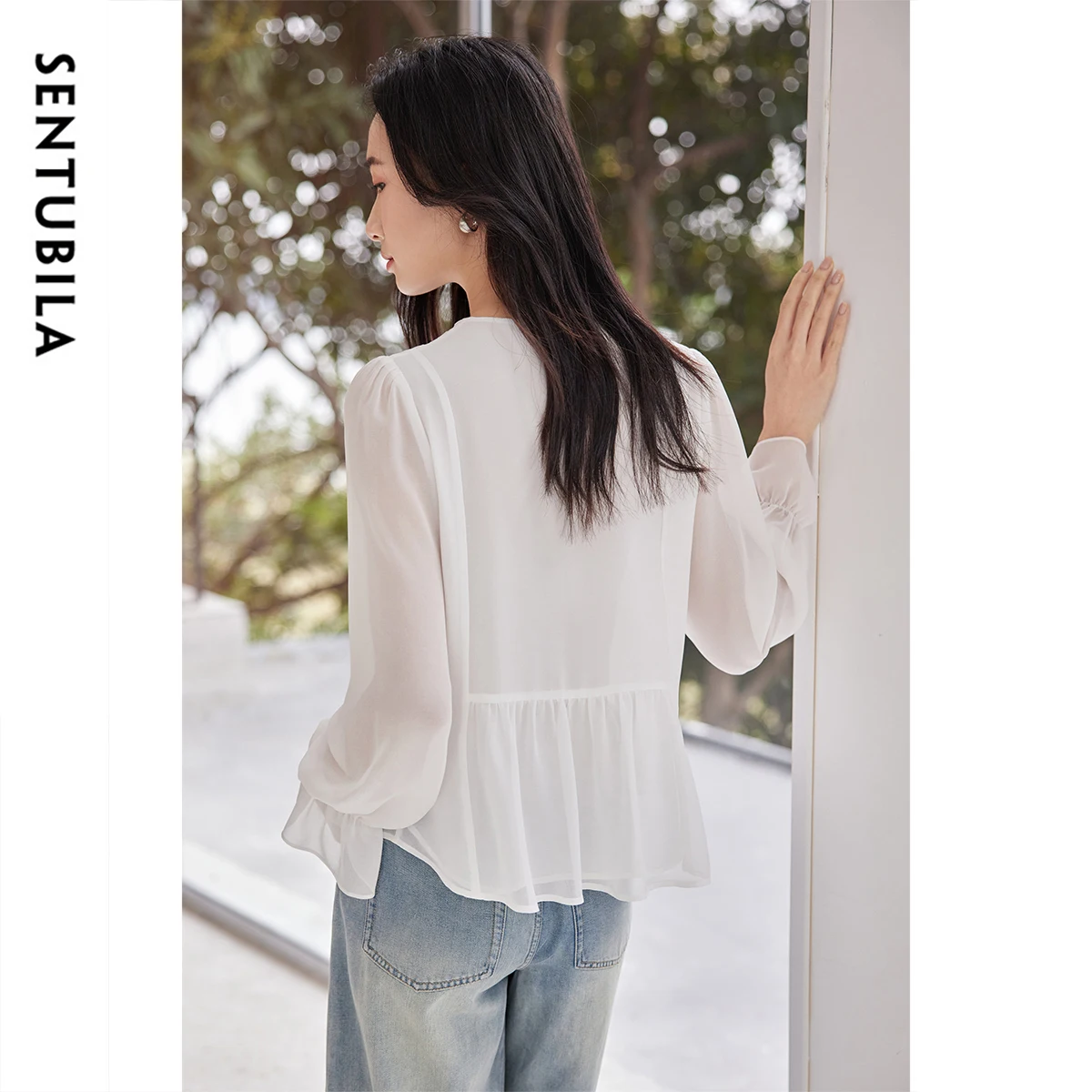 SENTUBILA Women's Women's Chiffon Blouse 2025 New Summer Woman Buttoned Shirts Office Blouses Female Clothing 151V80290 - Image 2