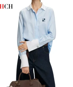 Simple New Women's Shirt Splicing Design Embroidery Flowers Elegant and Versatile Spring and Summer Striped Women's Tops - Image 4