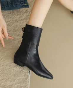 2025 New Women's Mid-Calf Boots Low Heel Soft Leather Lined Ankle Boot Versatile Comfortable Warm Winter Shoes - Image 4