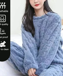 Thickened Warm Sleepwear for Winter Women Flannel Suit Student Pajamas Homewear Tops and Pants Striped Nightwear Loungewear - Image 4