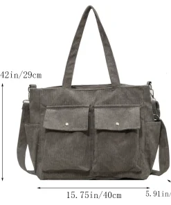 New Vintage Multi Pocket Corduroy Handbag Large Capacity Women's Shoulder Bag Casual Crossbody Bag For Women Commuting - Image 3
