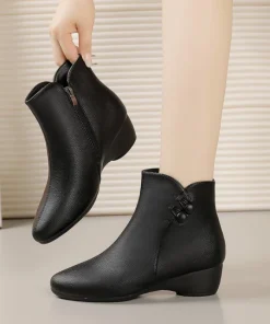 2025 New Women's Suede Ankle Boots - Chunky Heel Comfort Booties with Decorative Buttons & Soft Leather, Winter Fashion Boots - Image 5