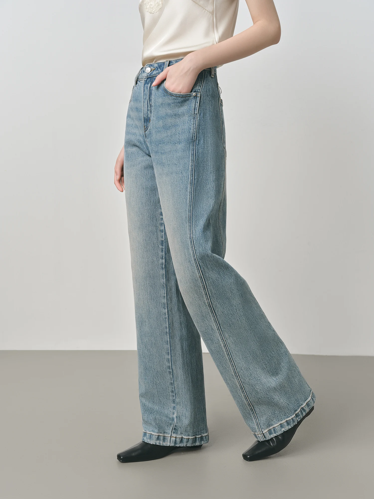 FSLE Retro Raw Denim High-waist Straight-leg Jeans Women's 2025 Early Autumn New 3D Cut Slimming Jeans 25FS13104 - Image 5