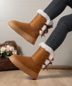 Alternative view of Winter Women Mid-calf Boots Thick Plush Thick Sole Non-slip Fashion Snow Boots Women Solid Color Classic Retro Shoes for Women