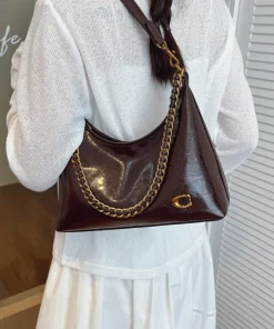Spacious Simple Stylish Chain Single Shoulder Underarm Bag Fall Winter New Style Vintage Unique Slant Bag for Work - Image 4