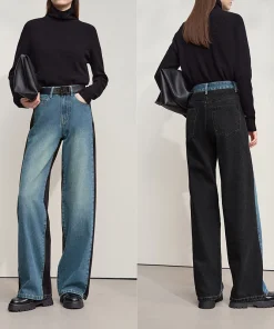 Alternative view of Amii Jeans pants women 2025 autumn new casual retro Women's denim pants loose patchwork Versatile wide-leg ladies pants 12553027