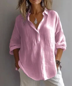 VEITCHE Spring Summer Fashion Women Shirt Turn-Down Collar Lace Up Loose Blouses Female Casual Trendy Solid color Loose Top - Image 5