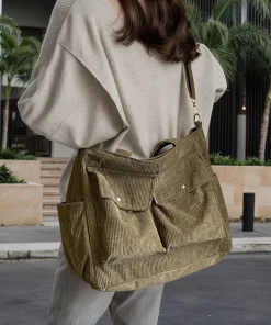 New Vintage Multi Pocket Corduroy Handbag Large Capacity Women's Shoulder Bag Casual Crossbody Bag For Women Commuting - Image 4