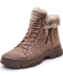 Winter Shoes Women Snow Boots Thick Sole Warm Plush Genuine Leather Brand Ladies Ankle Booties Non-slip Plus Size 41