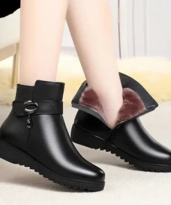 Leather Women Boots 2024 Winter Thick Wool Lined Genuine Leather Women Snow Boots Large Size Women Winter Shoes - Image 4