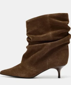 Suede Winter Women High Boots Pointed-Toe Pleated Short Boots Female Brown Retro Elegant Designer Ankle Boots Bottes Femmes