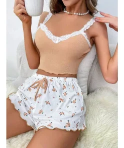 2025 Women's Sexy Lace Lace Camisole Vest Shorts Sleepwear Nightwear Women's Slim Fit Two-piece Home Outfit New Pajama Sets - Image 4