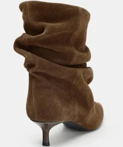 Suede Winter Women High Boots Pointed-Toe Pleated Short Boots Female Brown Retro Elegant Designer Ankle Boots Bottes Femmes - Image 3